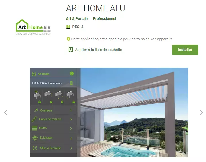 aperçu de l'application de simulation 3D pour pergola art home alu