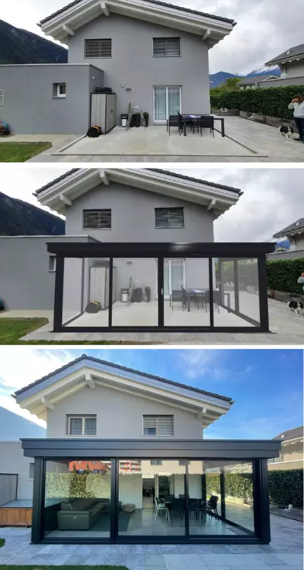 montage photo d'un projet de véranda avant après